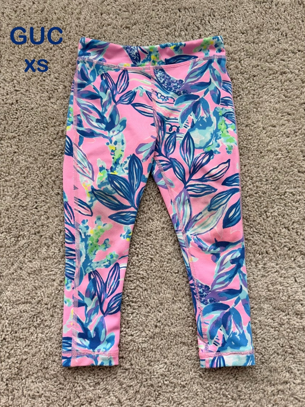Lilly Pulitzer Pink Blue Tropical Print Kids Leggings